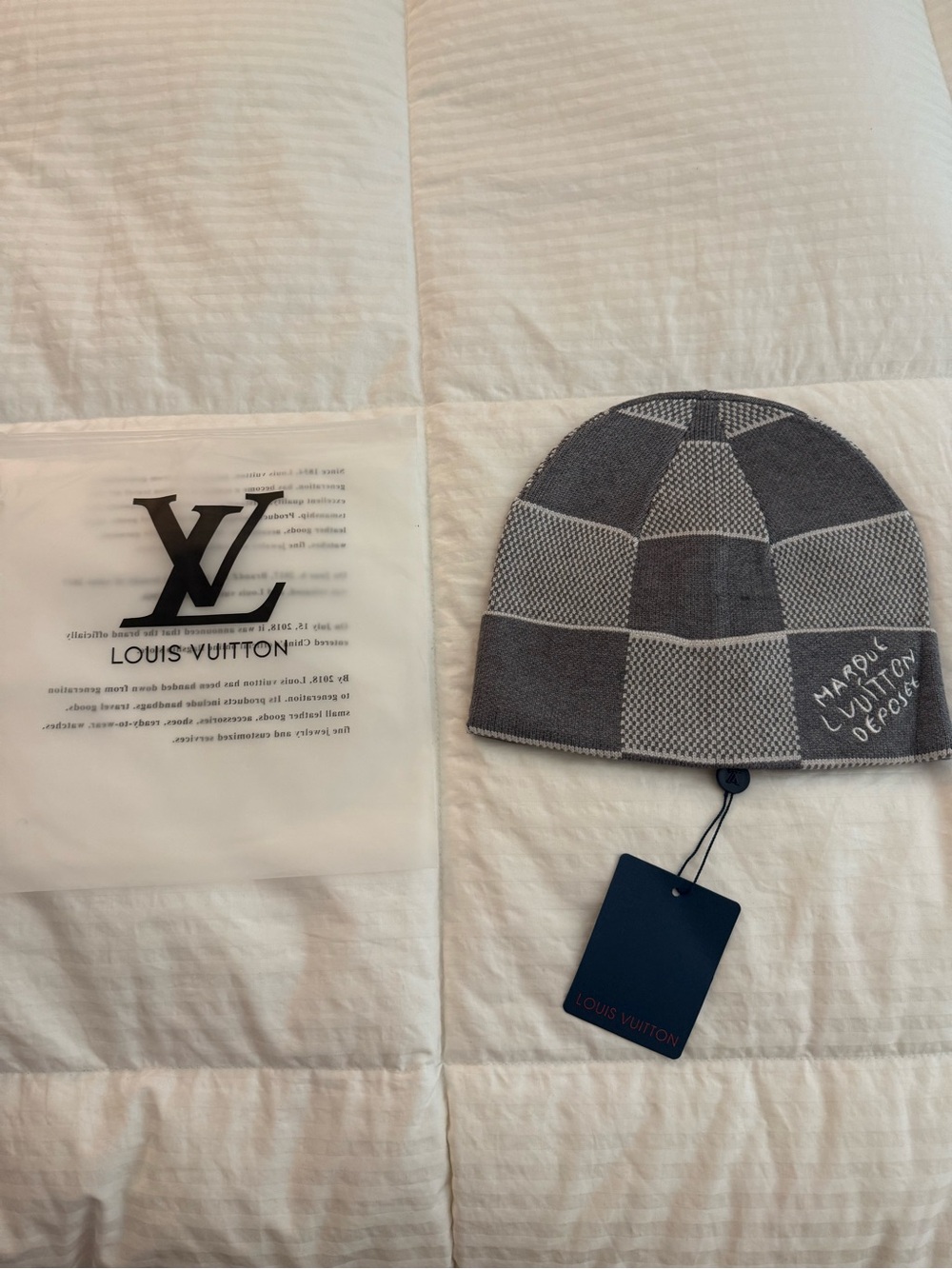 Grey and White Louis Vuitton Beanie